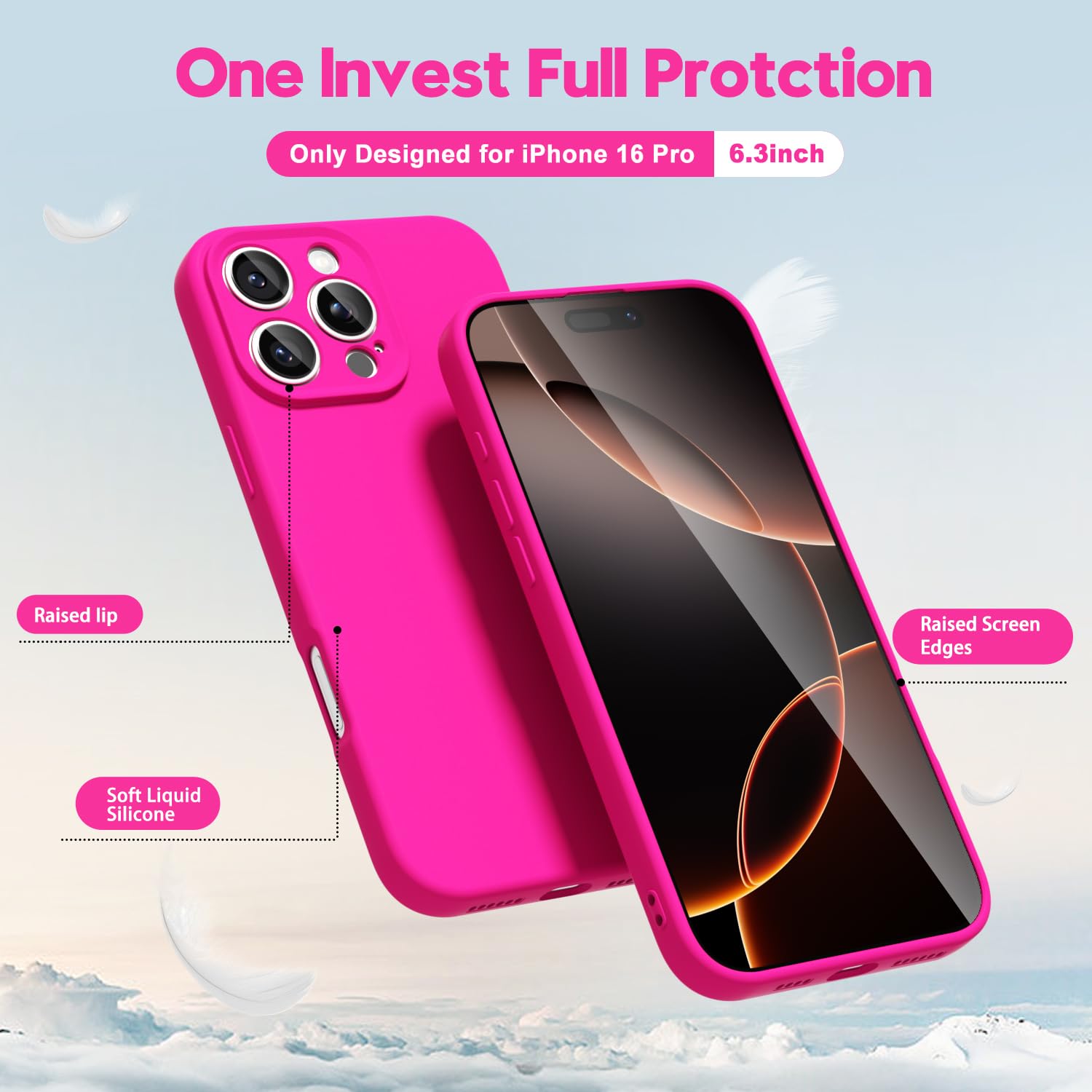 oakxco for iPhone 16 Pro Max Case Liquid Silicone, Soft Rubber Gel Elegant Aesthetic Basic Simple Cover, Cute Thin Slim TPU Matte Solid Color Plain Smooth Case for Women Girl, Light Pink — view 1649