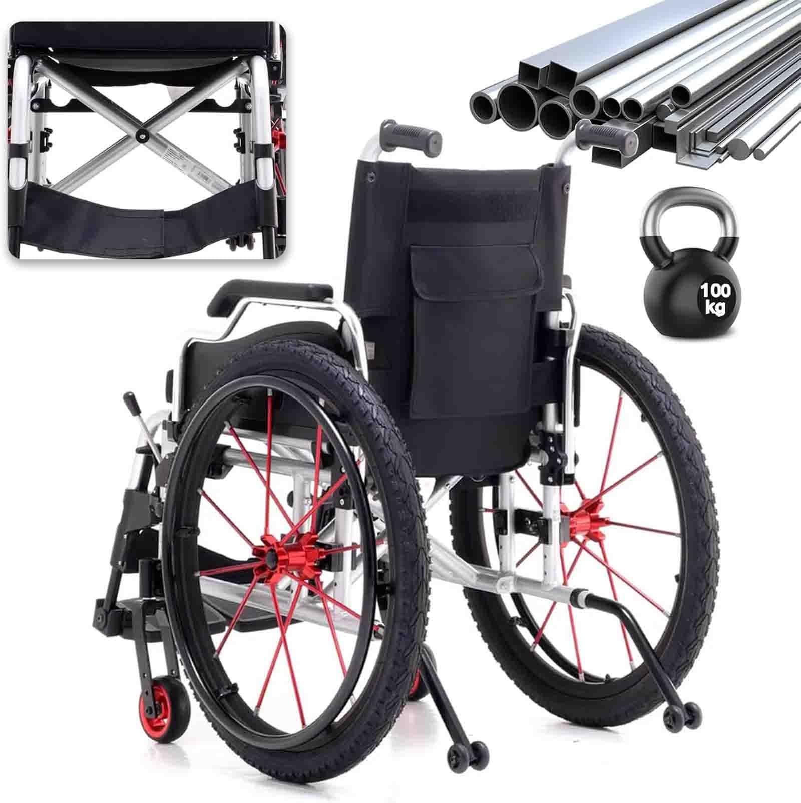 Silla de Ruedas Deportiva Manual Plegable,Ultraligera de Aleación de Aluminio,Transporte Fácil,Freno de mano, liberación rápida, Cinturón de seguridad,Altura regulable