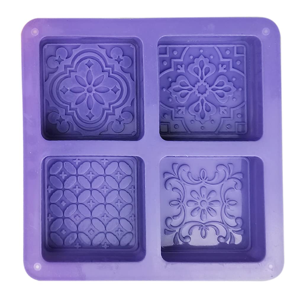 Hsyzygian Soap Silicone Mold 4 Cavities Square Flower Baking Molds for Soap Candles Jelly Silicone Baking Mold