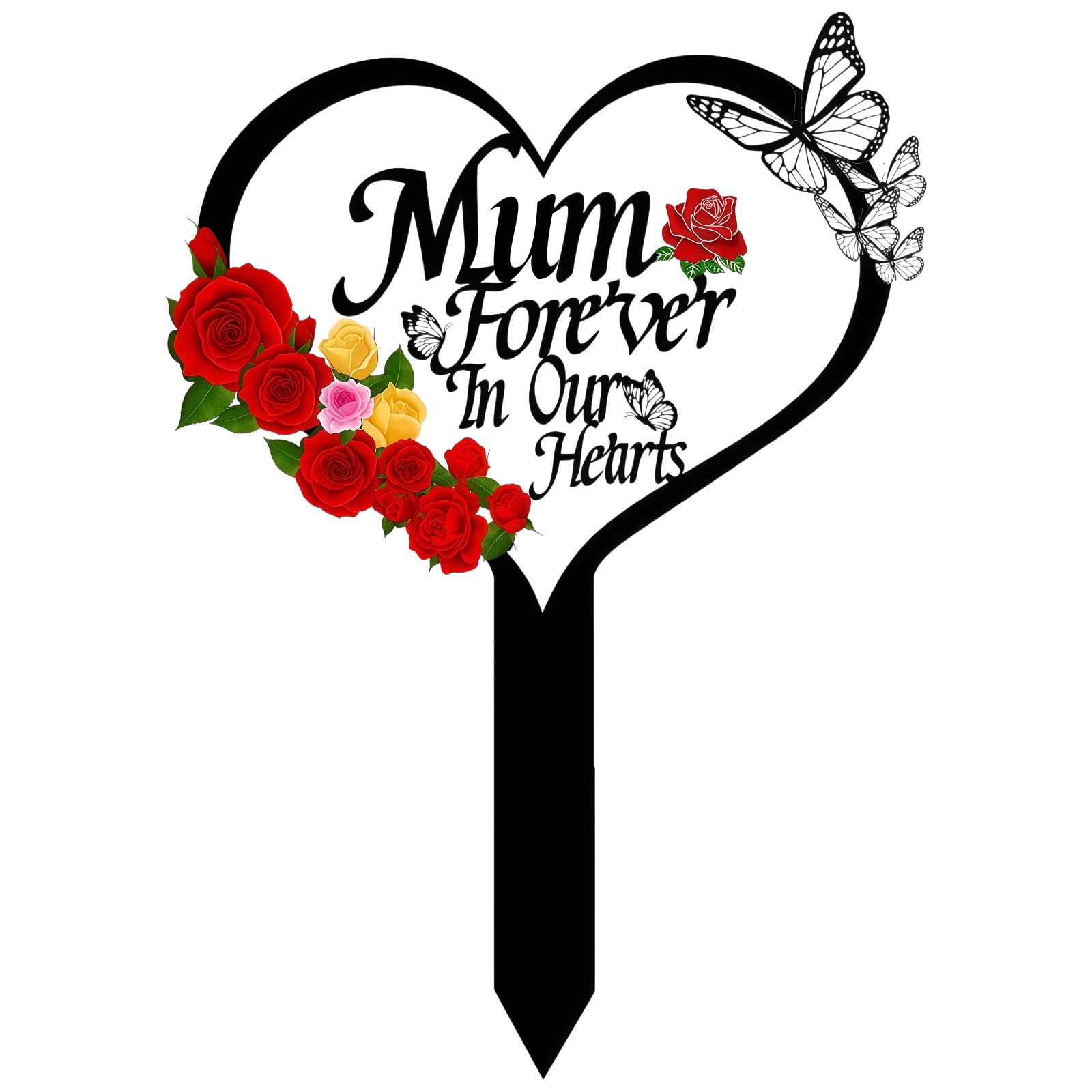 Mum Garden Memorial Plaques Grave Ornaments for Cemetery Metal Grave Markers Garden Stake Memorial Decoration Gifts for Loss of Mam Outdoors Heart Shaped Waterproof Sympathy Plaques for Lawn Yard