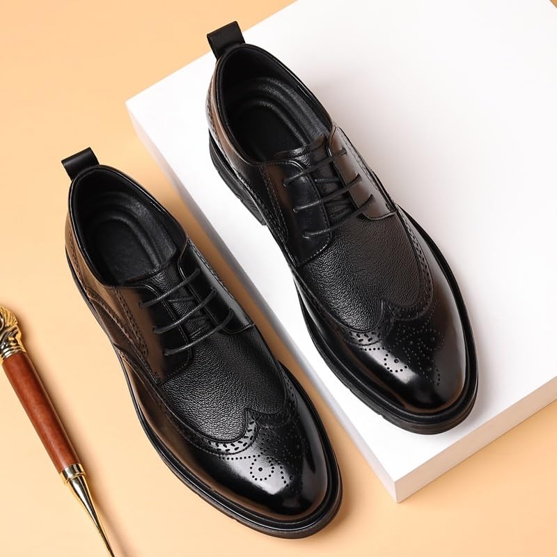 Classic Lace-up Formal Tuxedo Shoes Brown Dress Shoe Laces Men Casual Dress Shoes for Men Pointed Burnished Toe Leather Shoes Non Slip Block Heel Slip Resistant3