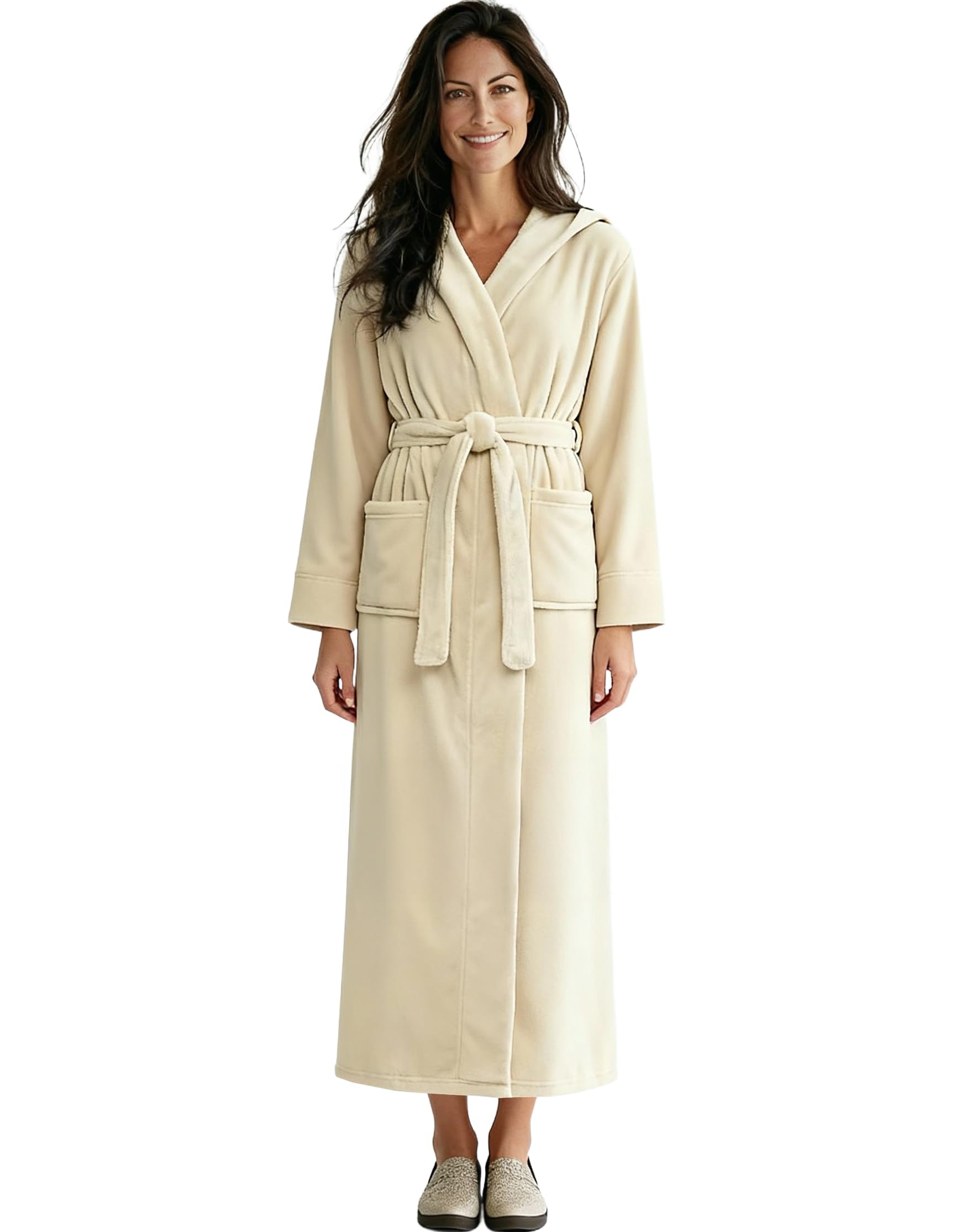 Alexander Del Rossa Plush Fleece Robe for Women, Long Hooded Bathrobe with Hood, Plus Size
