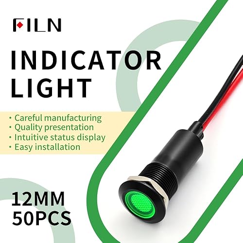 Miniatura 45 de 2 unids 0.472 in (1/2 ") luz indicadora LED blanca impermeable lámpara de señal de metal 5 V 12 V 24 V IP67 piloto tablero cabeza para coche