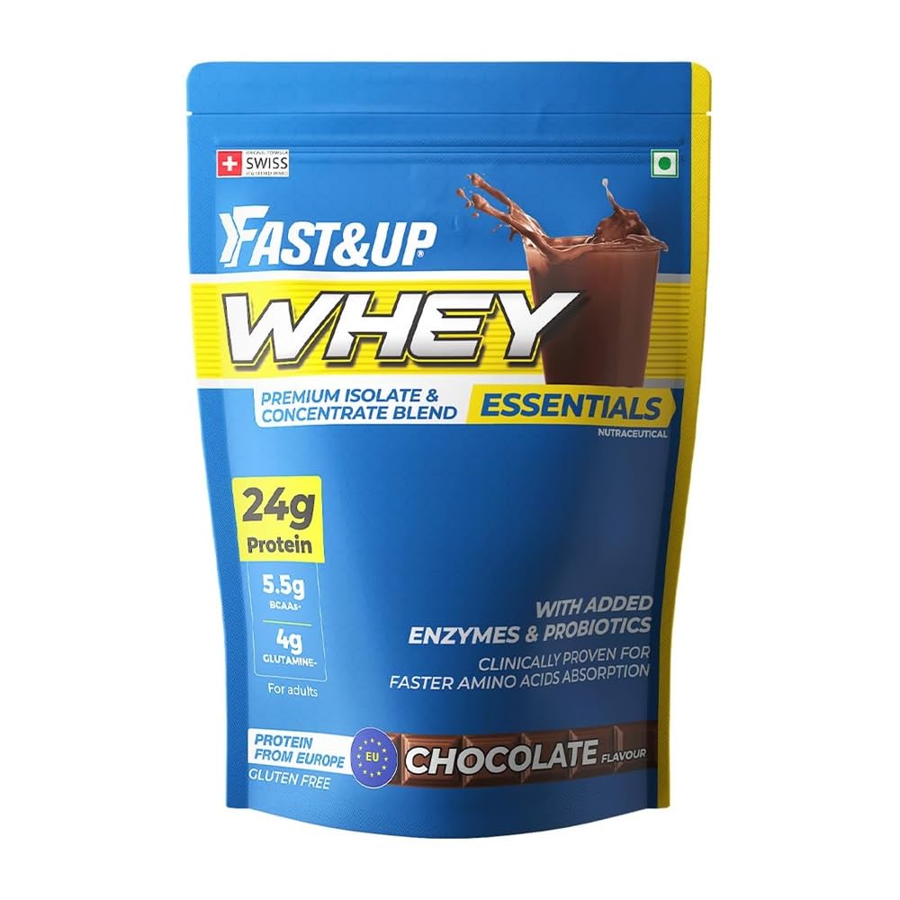 Whey Essentials (1.7 lb, 800 g - Rich Chocolate flavour), Whey Protein Isolate + Concentrate Blend with 24g Protein, 5.5g BCAA, 4g Glutamine