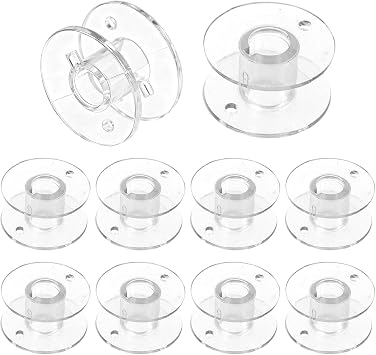 10 Pack 11.5mm Transparent Sewing Machine Bobbins with Anti-Tangle Notch