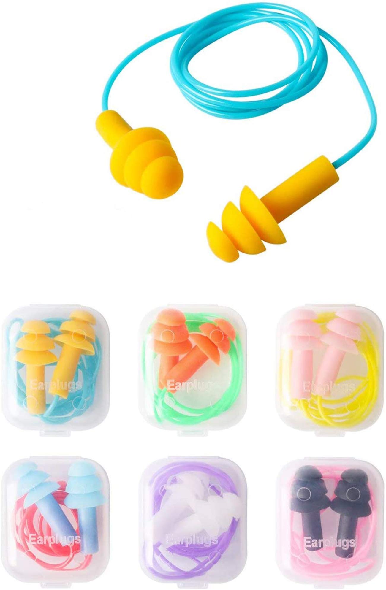 SANNOBEL Ear plugs Noise Cancelling Reusable Earplugs for Sleeping and Swimming, 6 Assorted Colors, Ear Plugs Reusable Silicone Earplugs Sleep Noise Cancelling for Hearing Protection 6 Pairs