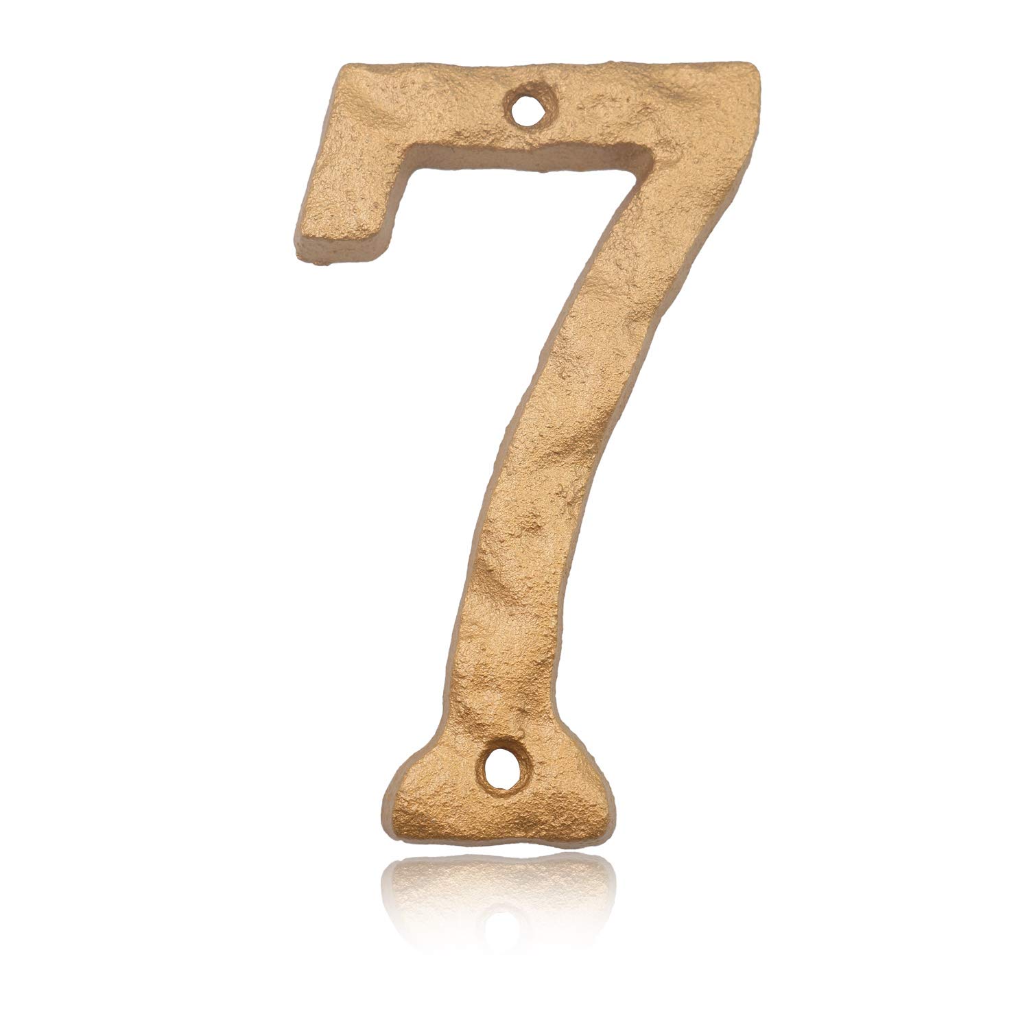 6 Inch House Numbers- Solid Cast Iron Address Number- Unique Hammer Appearance with Elegant Golden Finish, Number 7