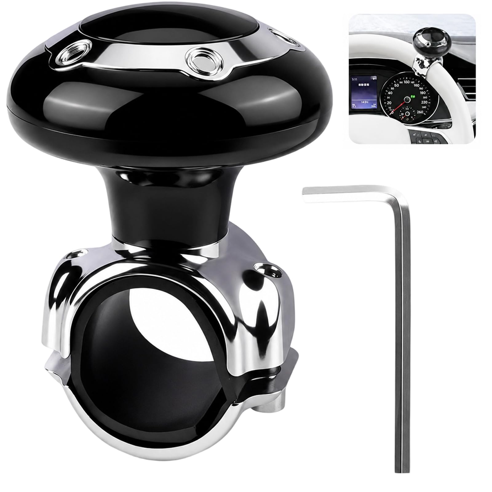 Steering Wheel Knob, Car Steering Wheel Knob Universal Steering Aid, Long-Distance Driving Comfort, Universal Fit with Hexagonal Screw Fastening, For Cars, Trucks, Tractors, Boat, Maneuver Black