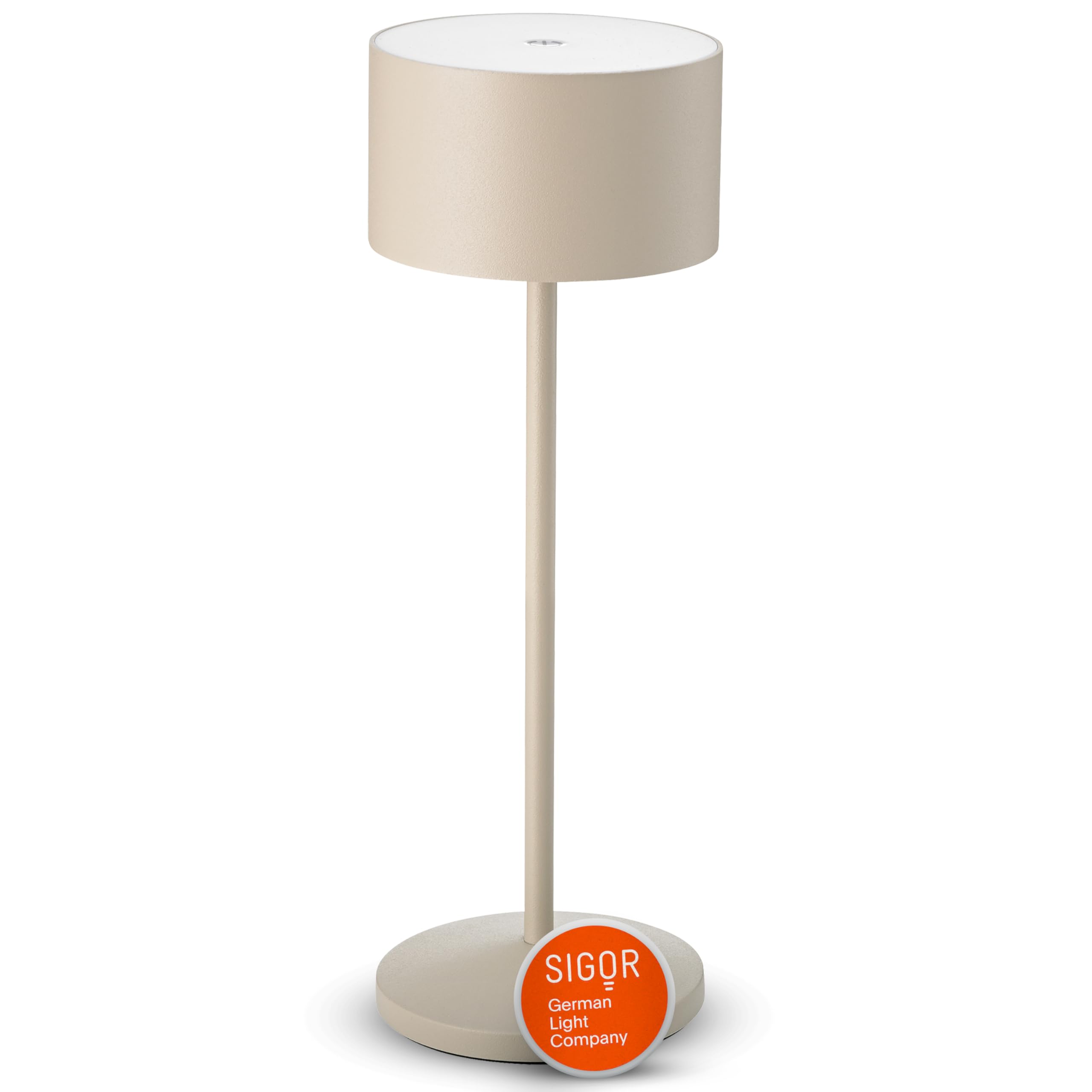SIGOR Veluna dünenbeige - LED Akku-Tischlampe dimmbar & kabellos mit FlexMood (2200K/2700K), bis 14h Leuchtdauer, USB-C Ladefunktion, IP44 Outdoor & Indoor, Aluminium, Design-Lampe