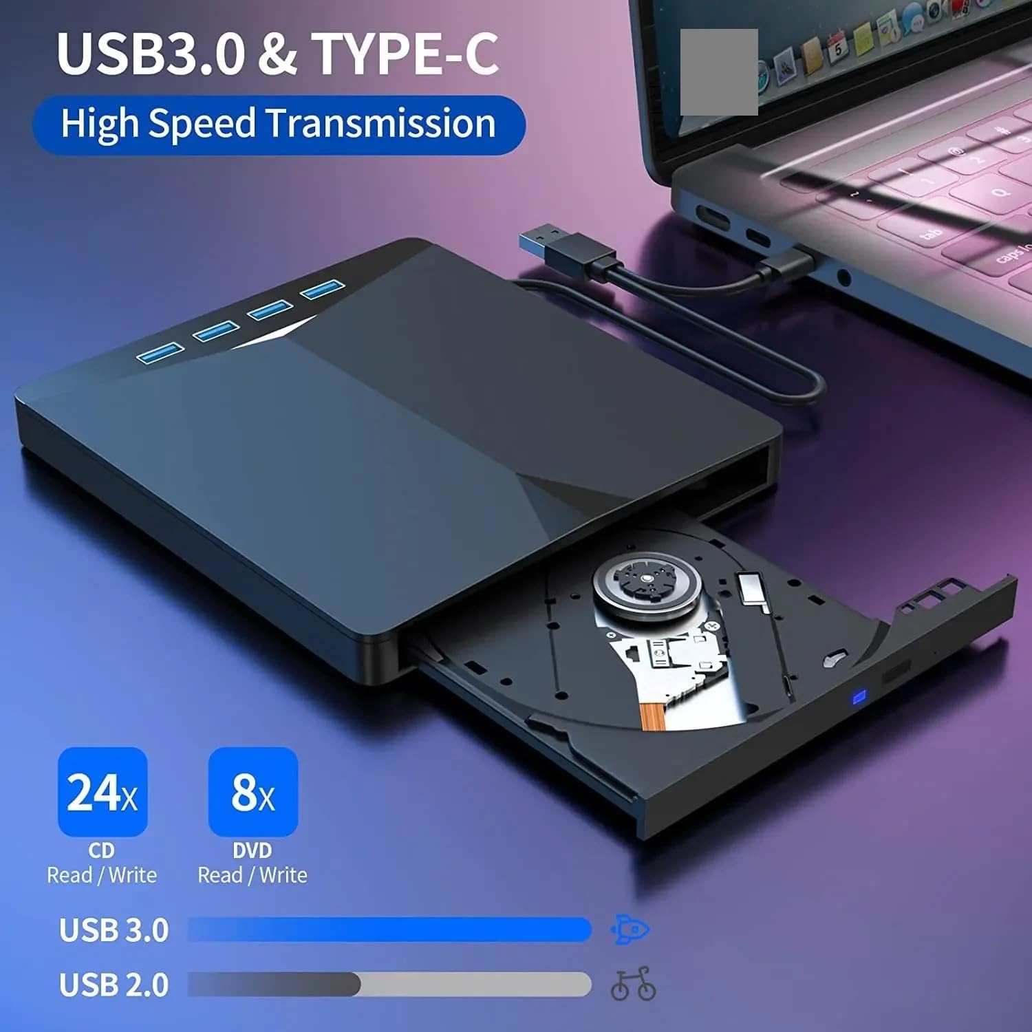 Odtwarzacz DVD, Wielofunkcyjny odtwarzacz DVD 7 w 1 USB 3.0 Type-C Zewnętrzna nagrywarka CD RW z interfejsem SD/TF