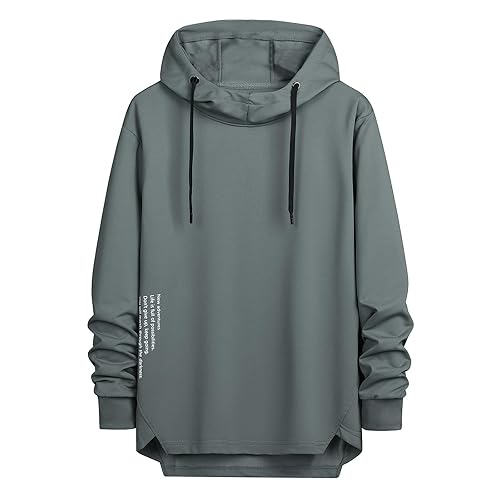 Men's Hooded Sweatshirt Drawstring Printed Asymmetrical Hem Drawstring Hoodie