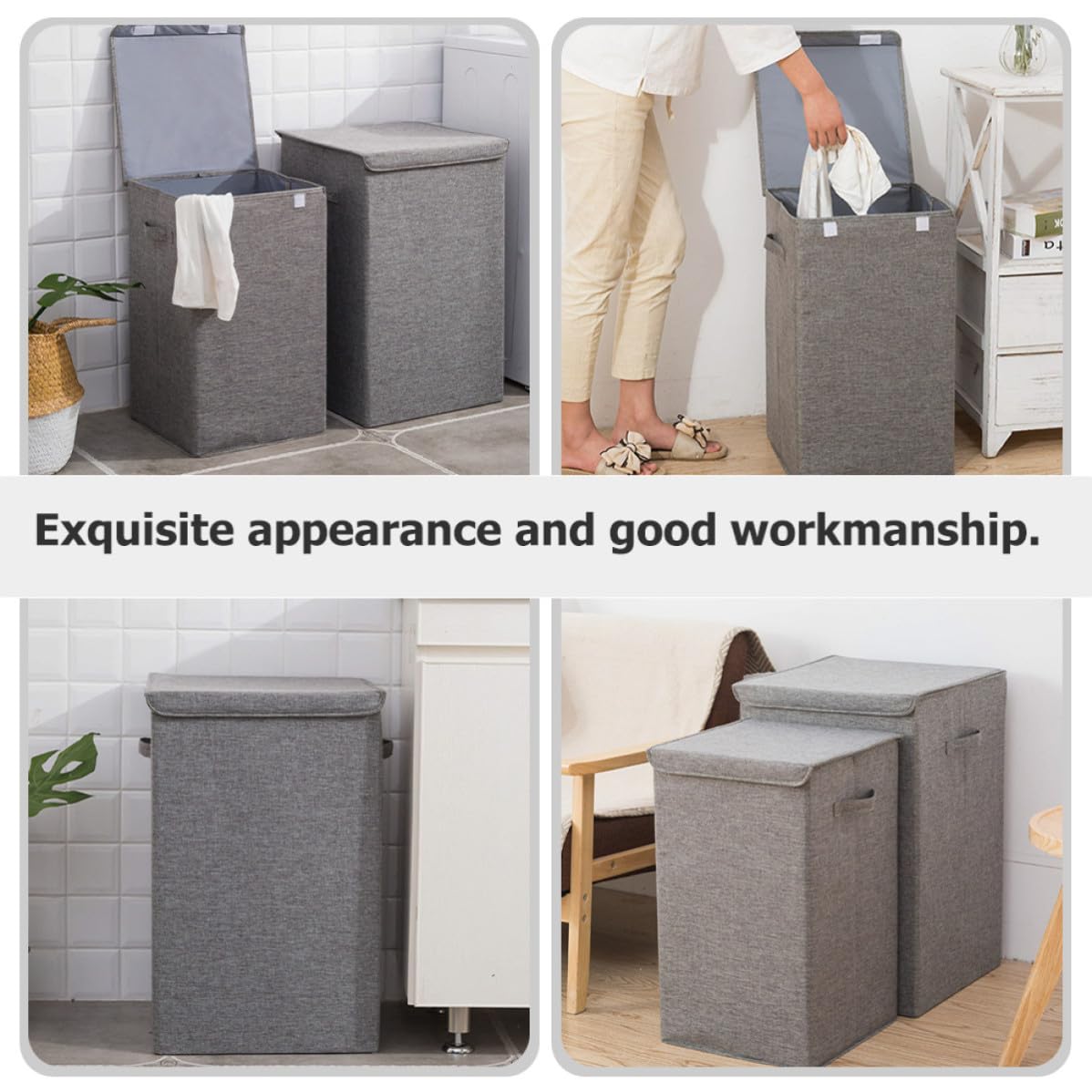 Cesto portabiancheria grande in tessuto con coperchio, versatile e portatile per la casa e spazi angusti
