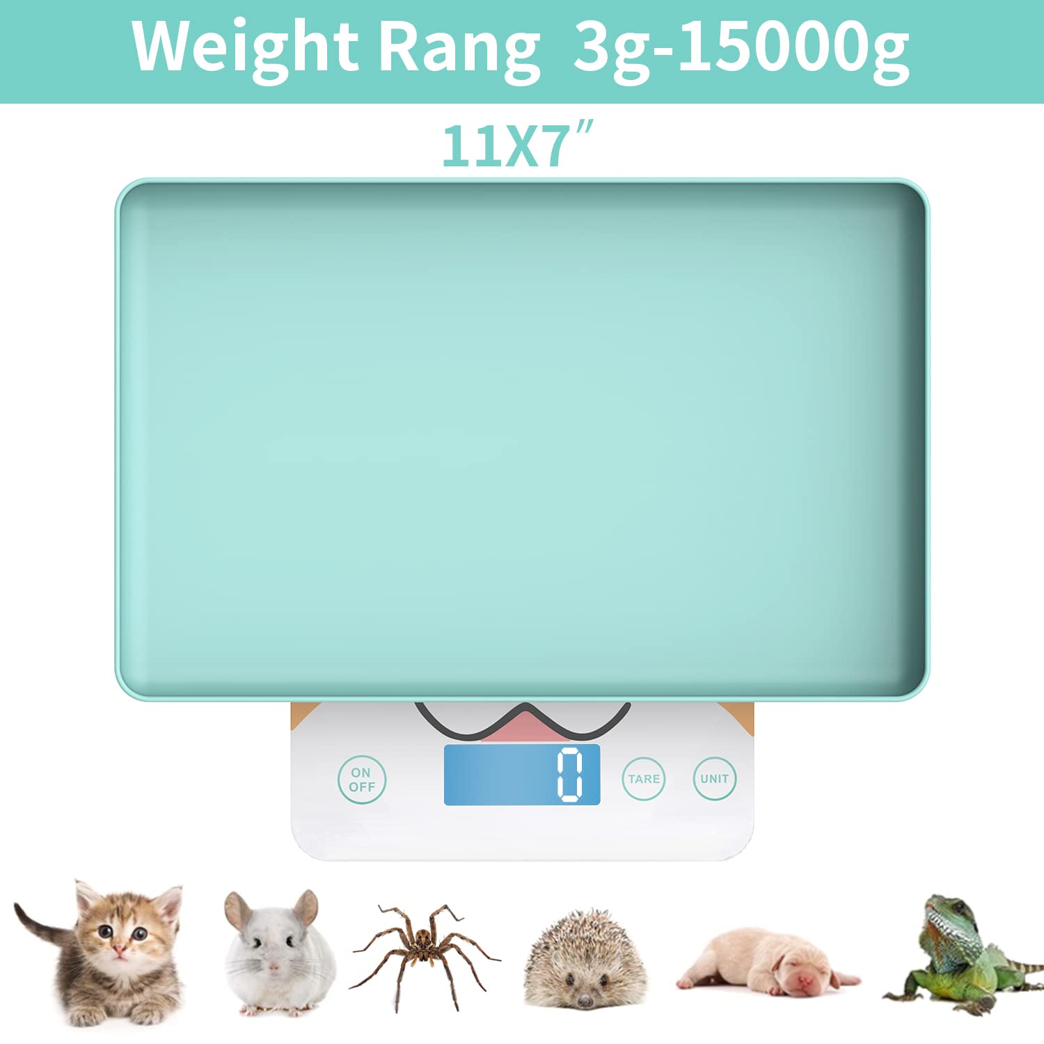 Digitale Mini-Haustierwaage für Neugeborene und Kleintiere, Präzisions-Grammwaage zum Wiegen, Genauigkeit von 0,03 oz, Kapazität von 33 lbs, fünf Einheiten umschaltbar, blau