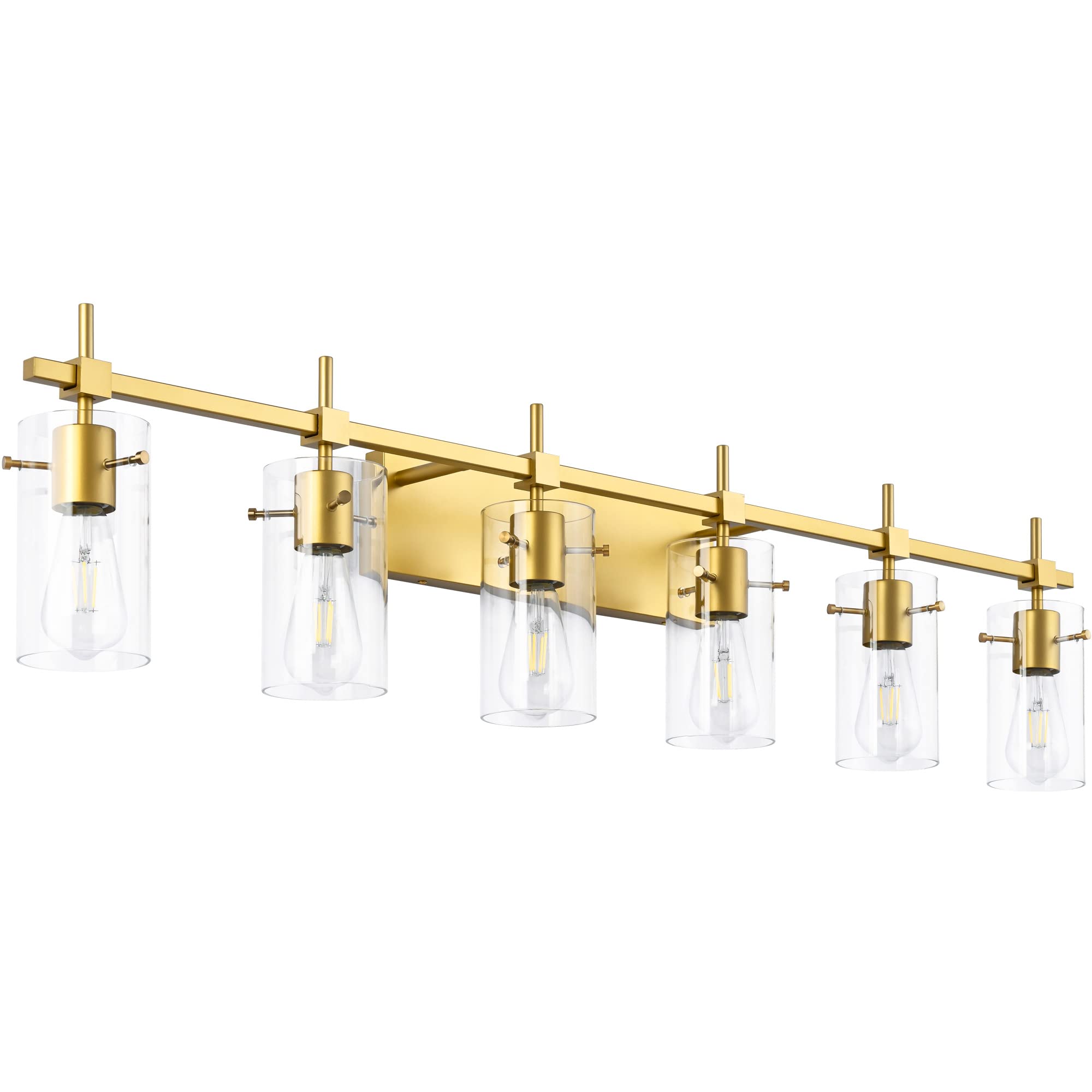 SOLFART Gold Bathroom Light Fixtures Wall Light Fixtures Over Mirror Vintage 6 Light Bathroom Vanity Light