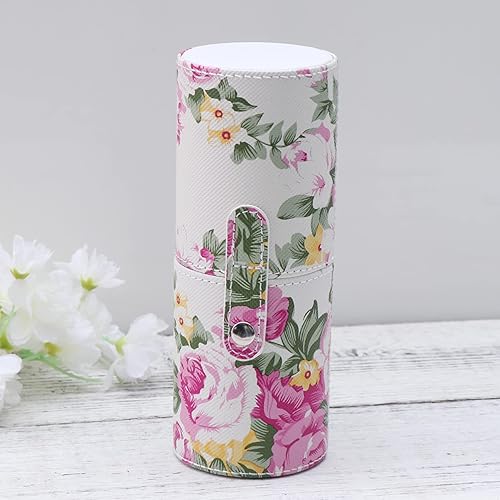 Miniatura 8 de EXCEART Estuche para brochas de viaje, soporte para brochas de maquillaje con tapa, de piel sintética, cubo de almacenamiento de cosméticos para