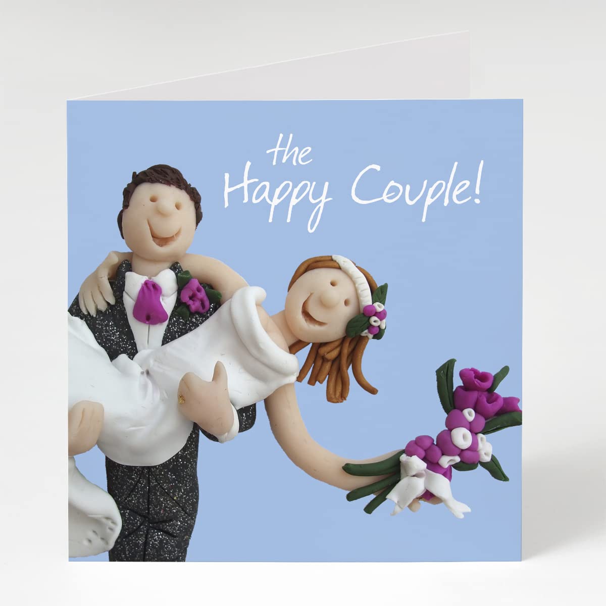 Holy Mackerel the happy couple wedding card for a bride and groom - designed by artist Erica Sturla - 15cm square and blank inside for your message - made in the UK