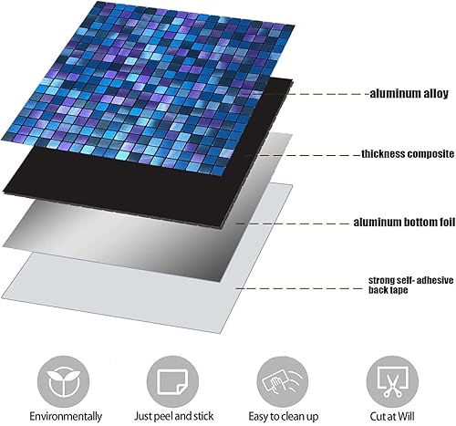 Miniatura 2 de XUANINY Azulejos de protección contra salpicaduras para cocina, baño, chimenea, mosaico de aluminio metálico autoadhesivo (12 x 12 pulgadas) (5,