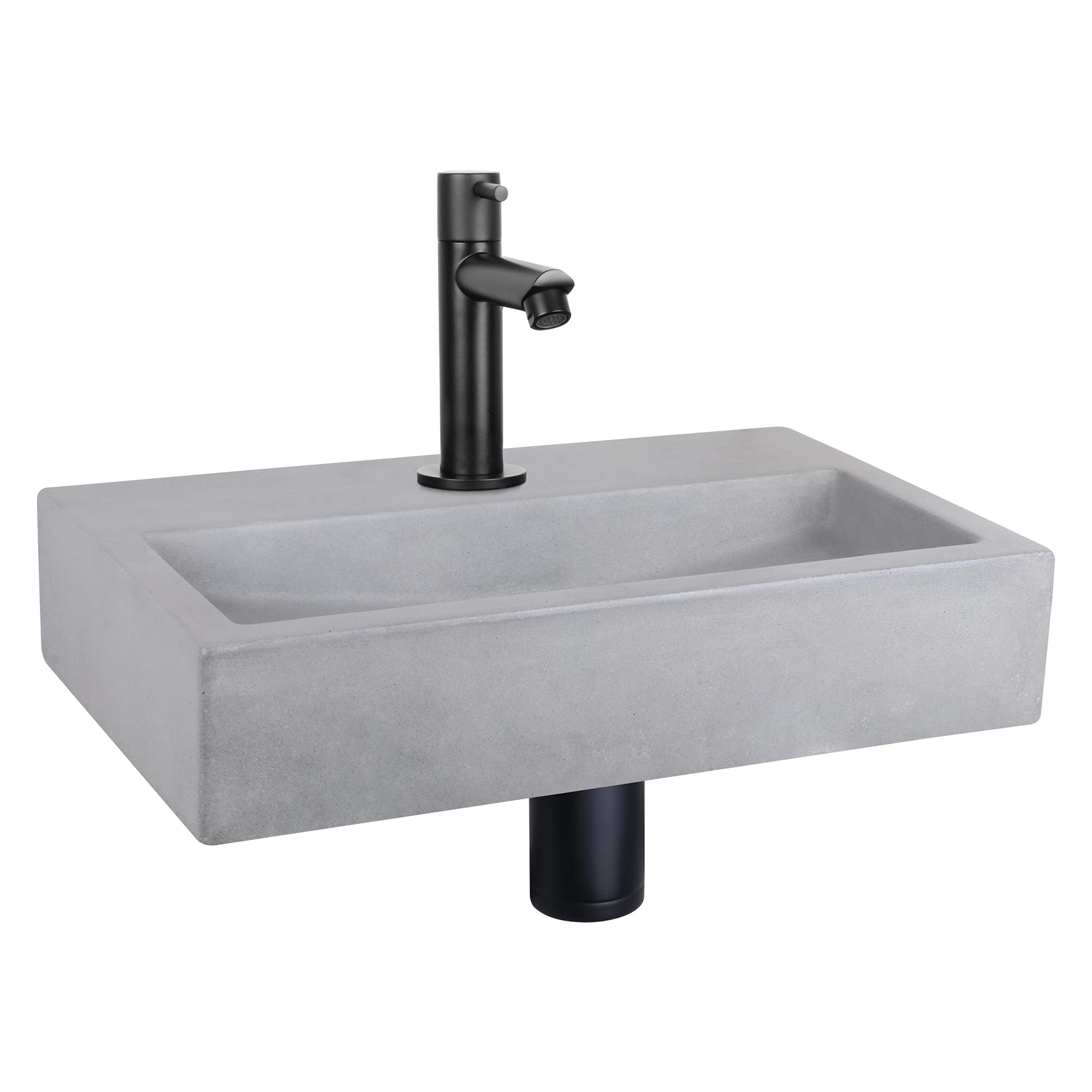 Vasque en béton gris clair 38x24 cm Differnz avec son robinet noir mat compact