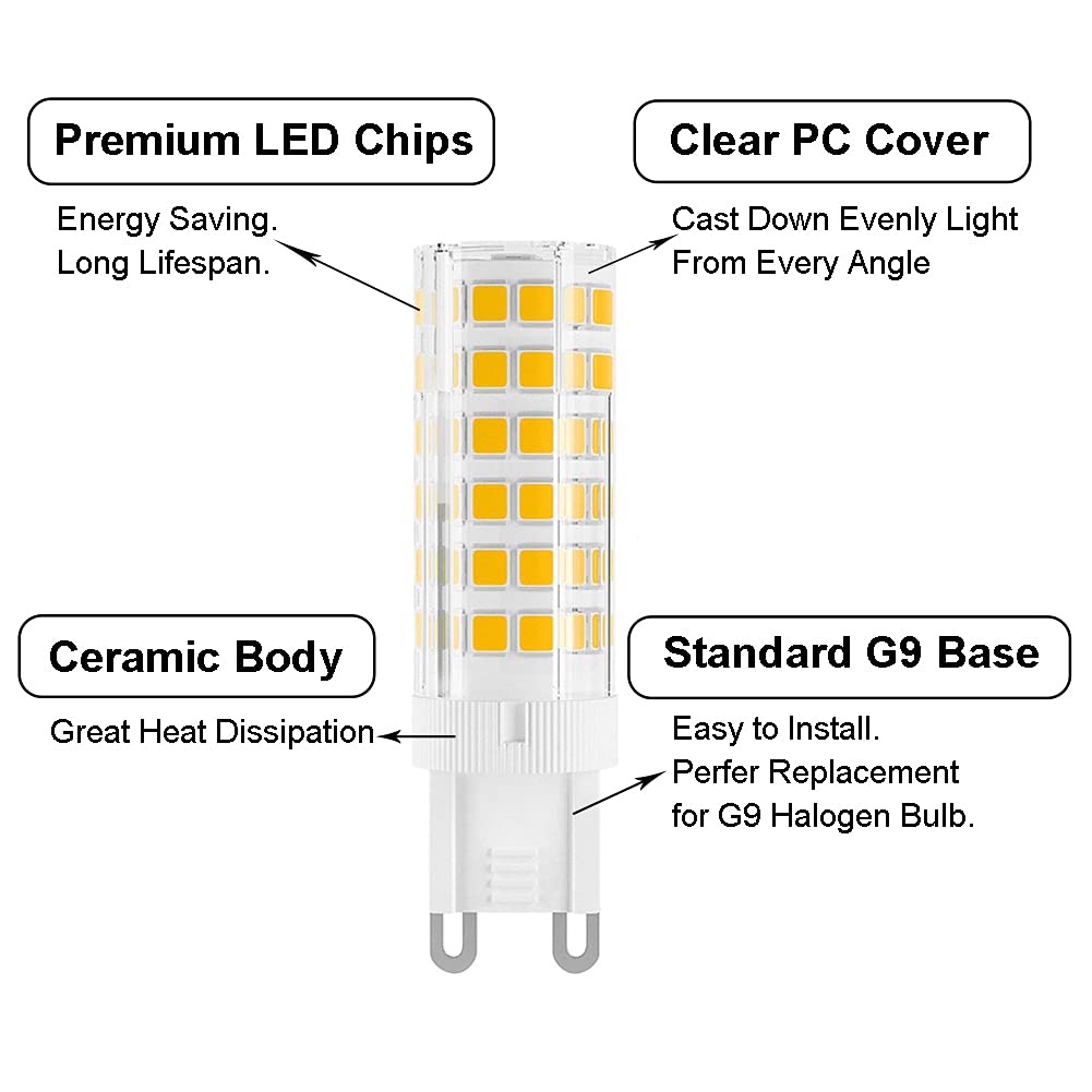 Bombilla LED G9 de 7 W, 60 W equivalente a bombilla halógena G9, 650 lm, CA 100 V-240 V, luz blanca diurna 6000 K, bombillas G9 no regulables para iluminación del hogar, paquete de 12