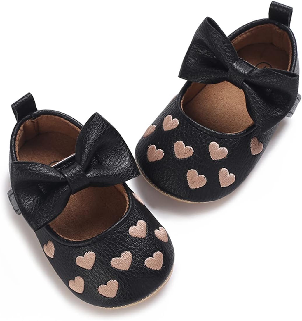 LAFEGEN Baby Girls Mary Jane Flats with Bownot Non Slip Soft Sole PU Leather Newborn Infant Toddler First Walker Cirb Dress Shoes