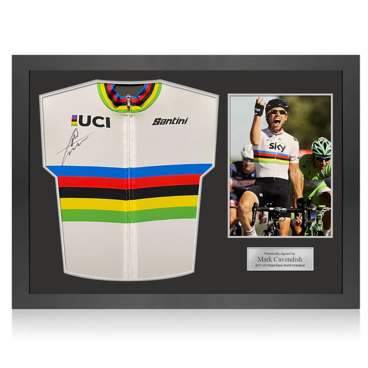 Exclusive MemorabiliaMark Cavendish Signed Official World Champion Jersey. Icon Frame