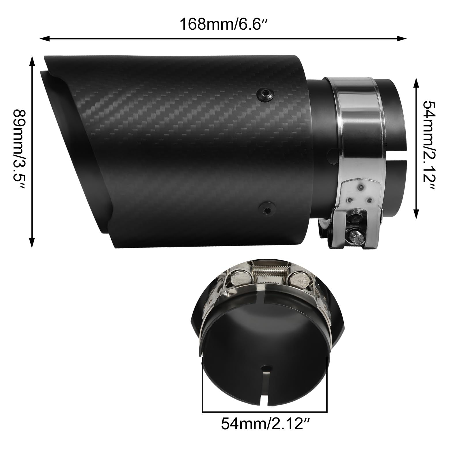 54mm Auspuffspitzen Auspuff Edelstahl und Glänzende Kohlefaser Auto Auspuff Endrohr, Einlass 2,1" Auslass 3,5"(89mm) (Einzelne Spitze-Matt Ganz Schwarz-54MM)