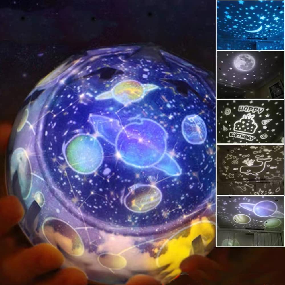 Solar System Projector Night Light for Kids, 360°Rotating + 5 Films Kids Night Light Projector, Romantic Space Light Projector, Planets Star Projector Planetarium Projector Lamp for Bedroom
