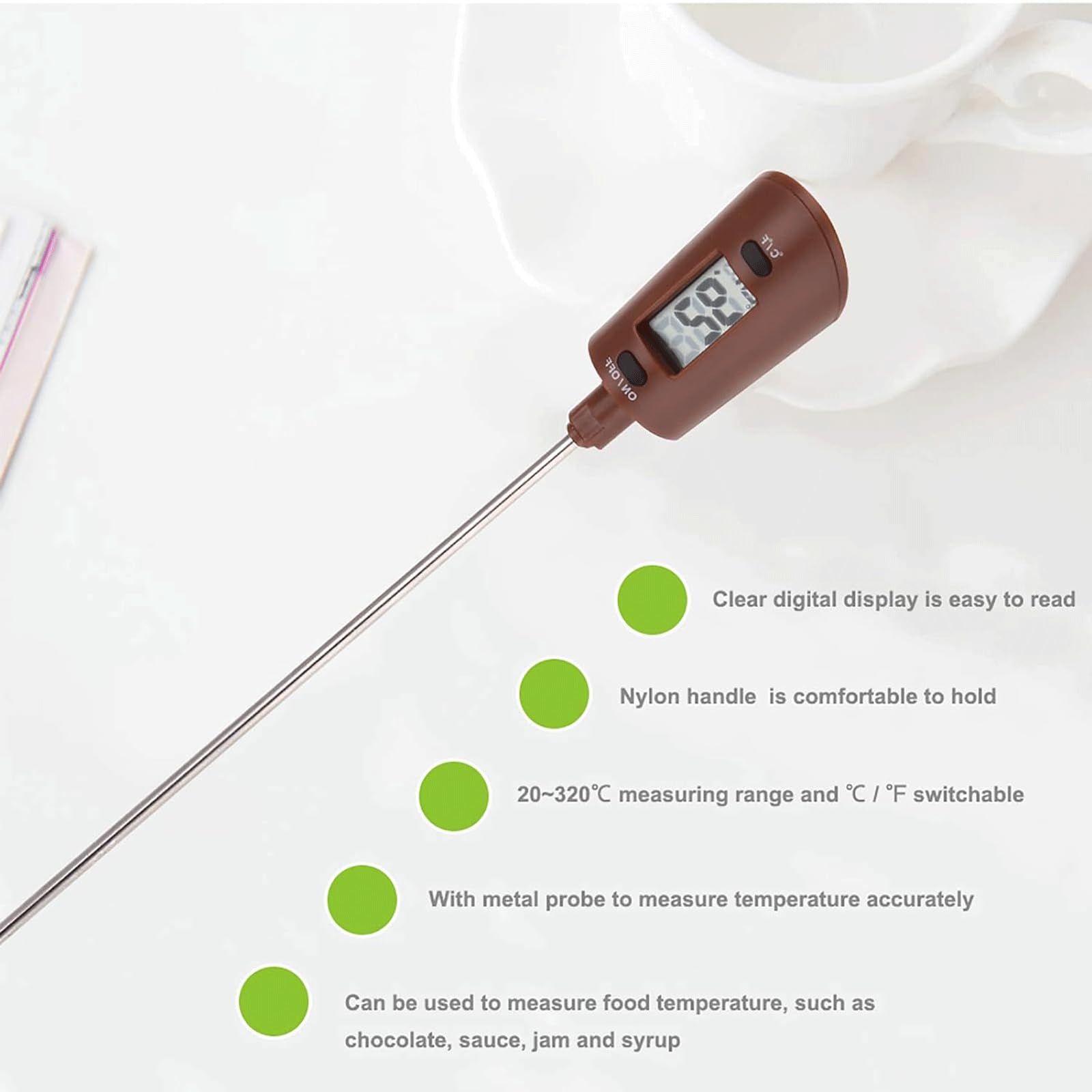 KRILLIQ Termómetro agitador para Hornear, espátula de Silicona para Cocina, termómetro electrónico de Color café para Temperatura de Aceite de Barbacoa de Chocolate