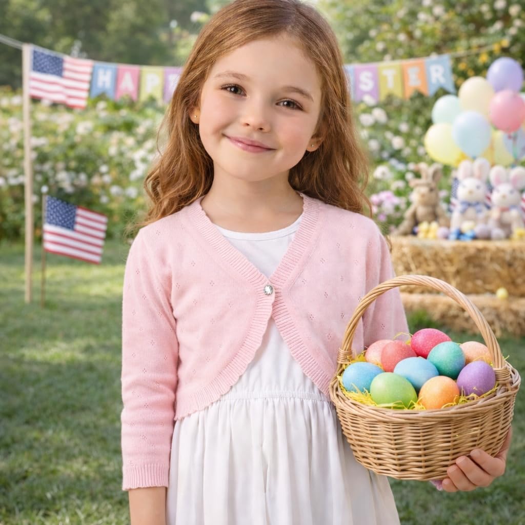 Girls Cardigan Toddler Baby Bolero Shrug Sweater Knit Crop Jacket Long Sleeve Button Closure - Image 3