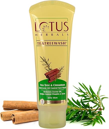 Lotus Herbals Teatreewash Face Wash | with Tea Tree Oil & Cinnamon | Anti Acne | Oil Control | For Oily Skin | 120ml