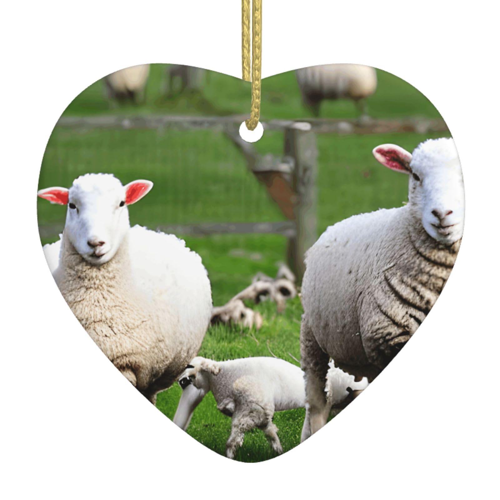 Nbtghga White Sheep And Lambs Print Christmas Ornaments, Ceramic Hanging Ornament, Xmas Tree Decoration, Holiday Home Decor