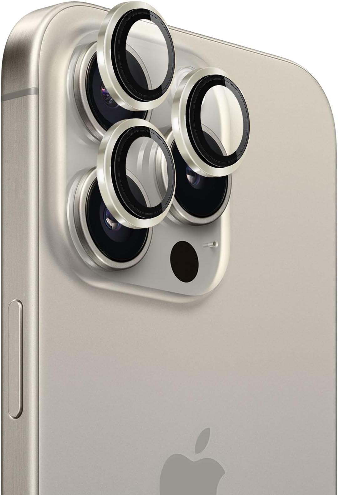iTedel Camera Lens Protector for iPhone 15 Pro and 15 Pro Max Tempered Glass Aluminum Ring Cover, HD Clear, iPhone Camera Design Matching, Anti-Reflection, Anti-Scratch, Full Set (Natural Titanium)