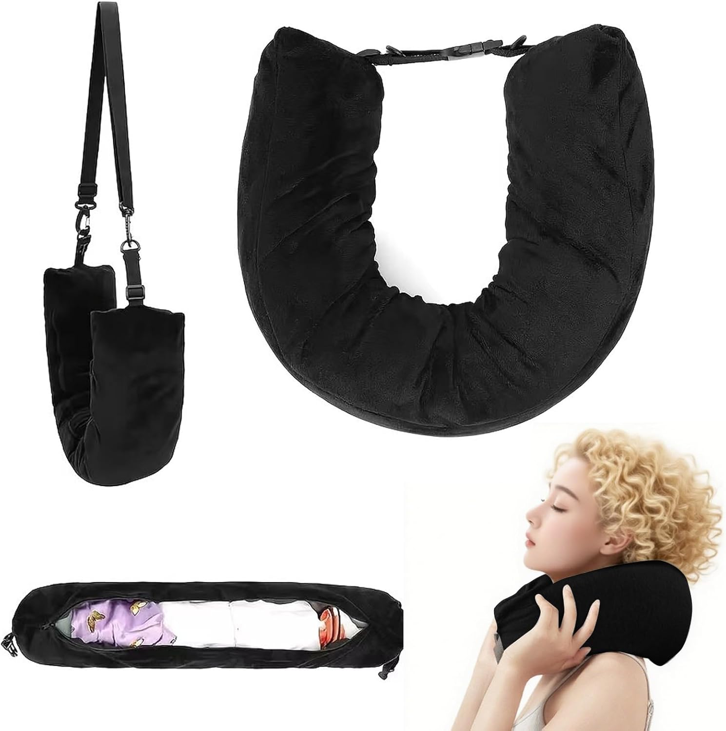 Stuffable Neck Pillow for Travel, Stuffable Travel Pillow with Adjustable Straps, 80 * 18.5cm Travel Pillow Stuffable with Clothes, Neck Pillow Stuffable for Extra Luggage Travel Essentials(Black) Stuffable Neck Pillow for Travel, Stuffable Travel Pillow with Adjustable Straps, 80 * 18.5cm Travel Pillow Stuffable with Clothes, Neck Pillow Stuffable for Extra Luggage Travel Essentials(Black)