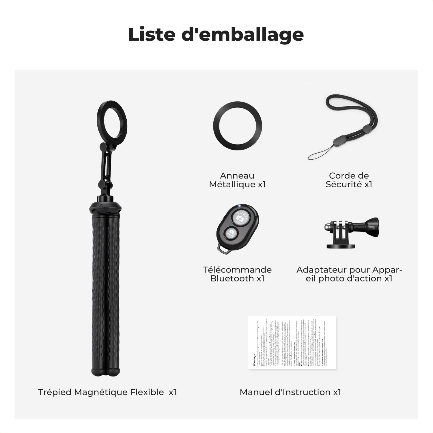 K&F CONCEPT Trépied pour Téléphone Magnétique, Mini Trépied Flexible Smartphone Portable, Gorillapod avec Télécommande Bluetooth, Trépied Smartphone pour iPhone Android, Trépied Octopus