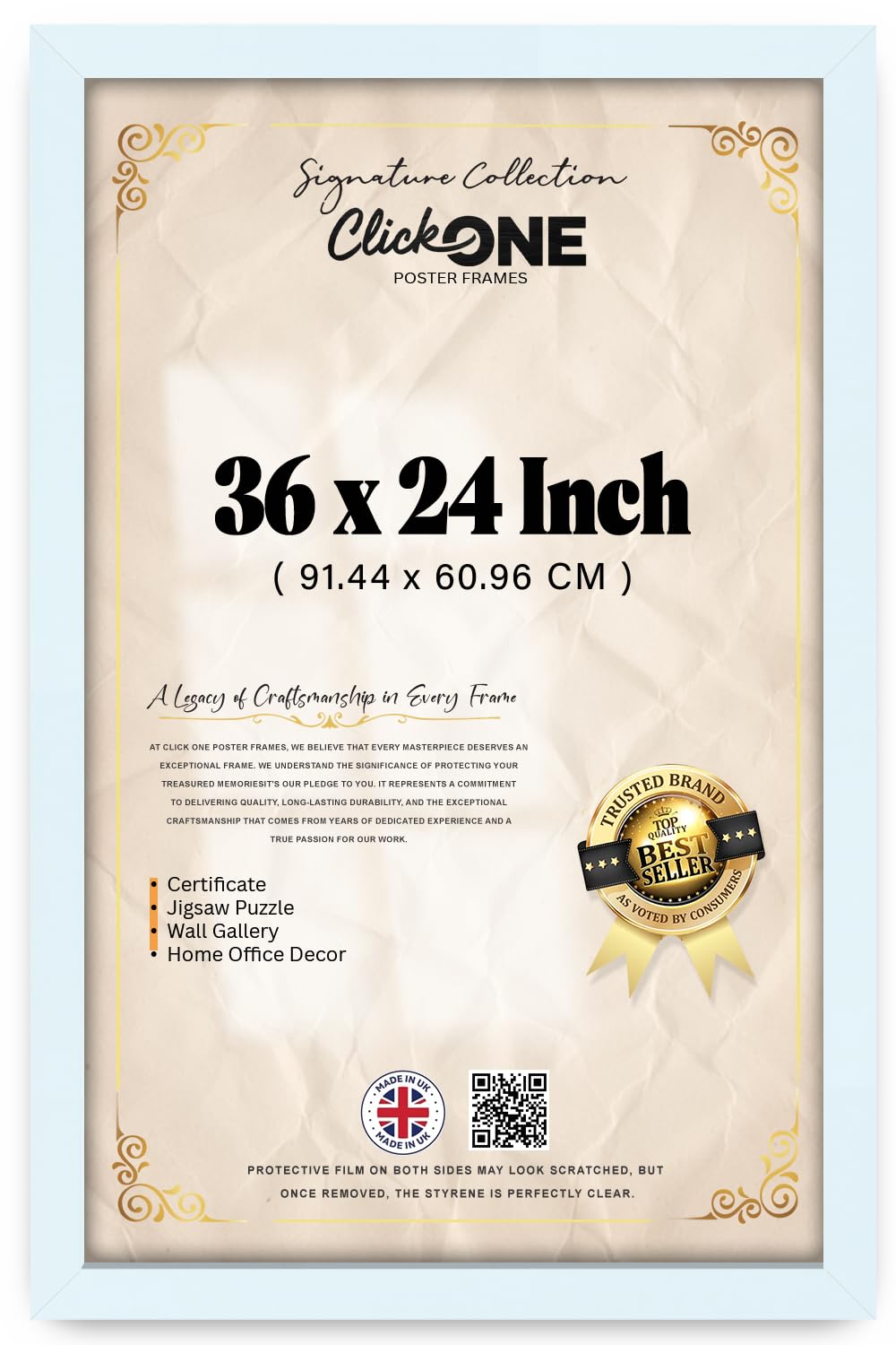 Click One White Contemporary 36 X 24 Inch Frame For Vertical And Horizontal Display Of Paintings And Photos To Enhance Living Room Or Gallery Spaces 91.44 X 60.96 Cm With Minimal Border