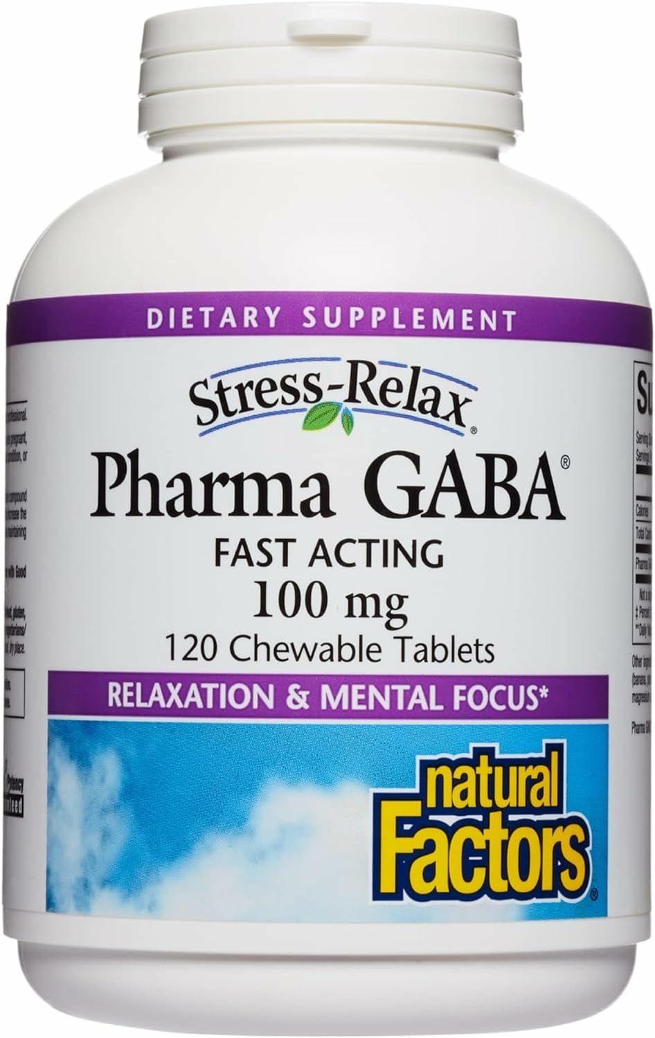 Natural Factors Pharma GABA - Dietary Supplement Supports Calm Sleep & Sleep Quality - Natural, Fast-Working Supplement Aids Focus & Brain Health - 120 Chewable Tablets (60 Servings)