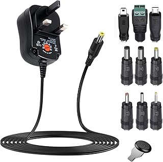 EasyULT 12w 3-12v Power Supply Universal Adapter, Universal AC/DC Power Supply 12W Adapter with 9 Tips Adapter Tips for 3V-12V Household Electronic Devices, LED Strip, Camera TV-Box Speaker Routes