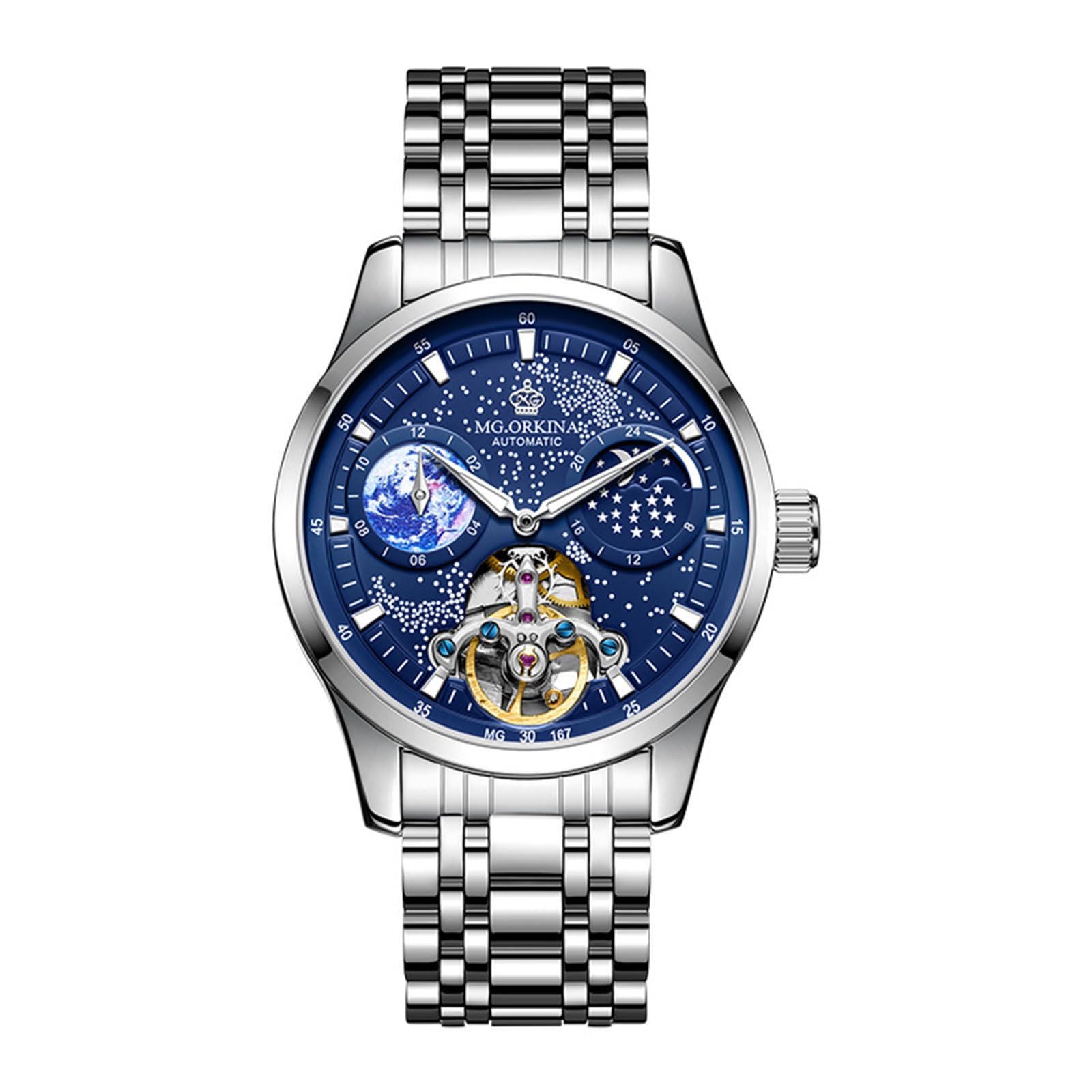 FORSINING Orologio Uomo Automatico Cielo Stellato - Meccanico A Carica Manuale Con Fasi Lunari E Quadrante Diamantato - Cinturino In Silicone Nero