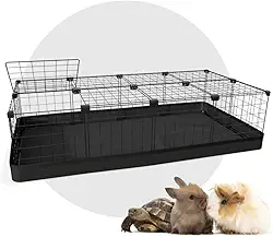 Cercado para Porquinho da Índia Coelho com Teto e Bandeja Impermeável 60x120x30cm Telas Pretas e detalhe Preto