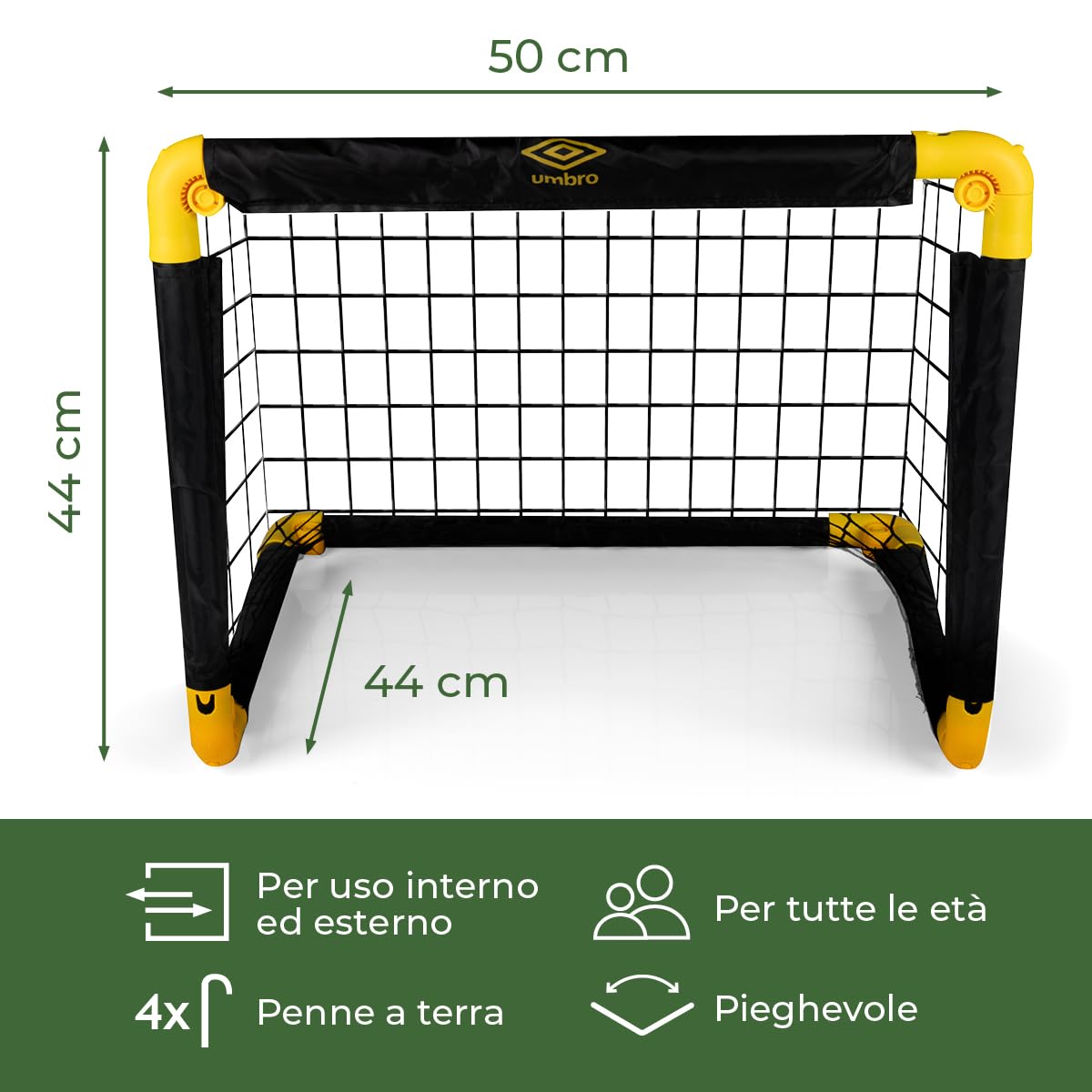 Umbro Porta da calcio per giardino, bambini e adulti, cancelli da calcio per interni ed esterni, 50 x 44 x 44 cm, nero/giallo