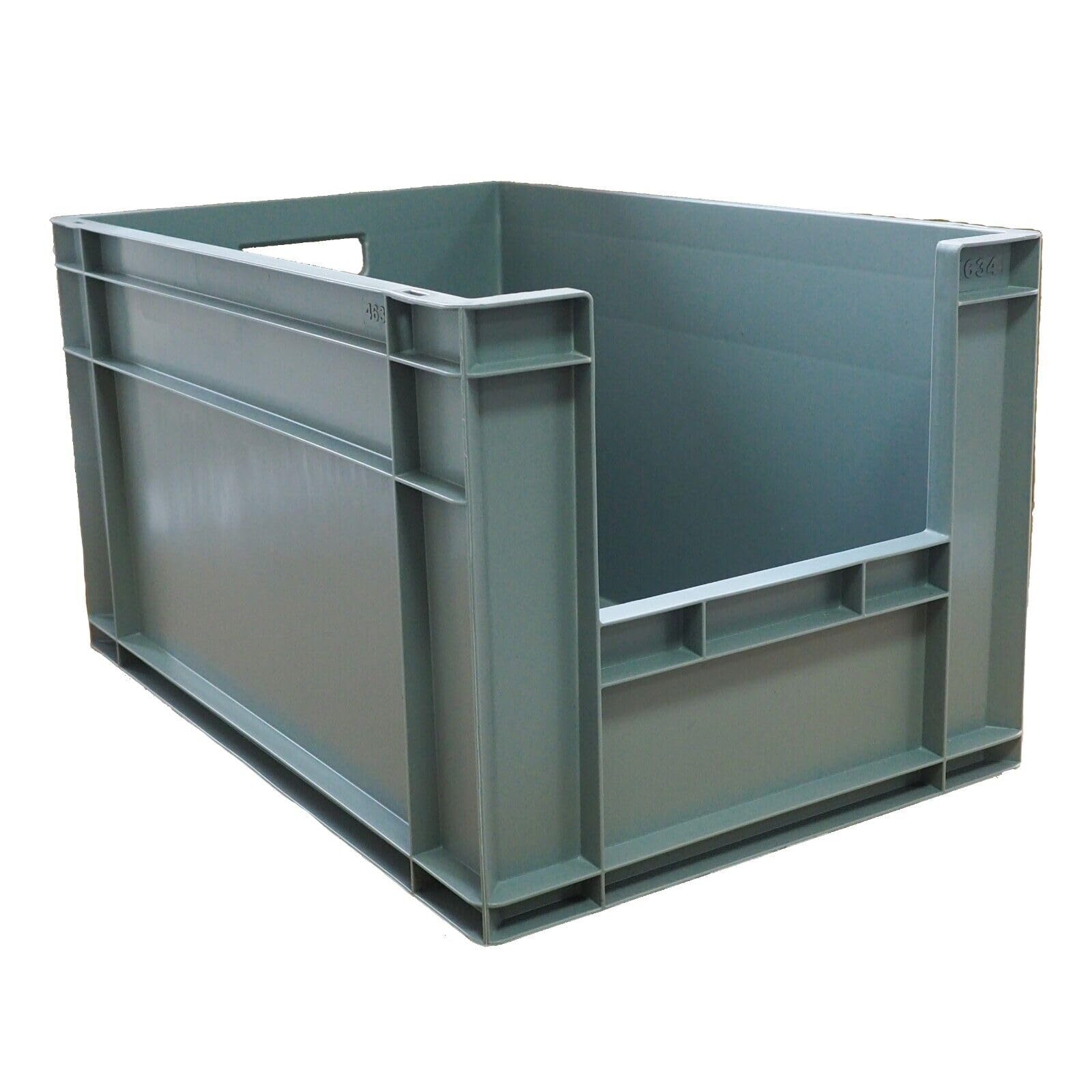5x 63L Plastic Storage Boxes, Stackable Heavy Duty Crate, Container Crates for Warehouse, Garage, Grey Plastic Box