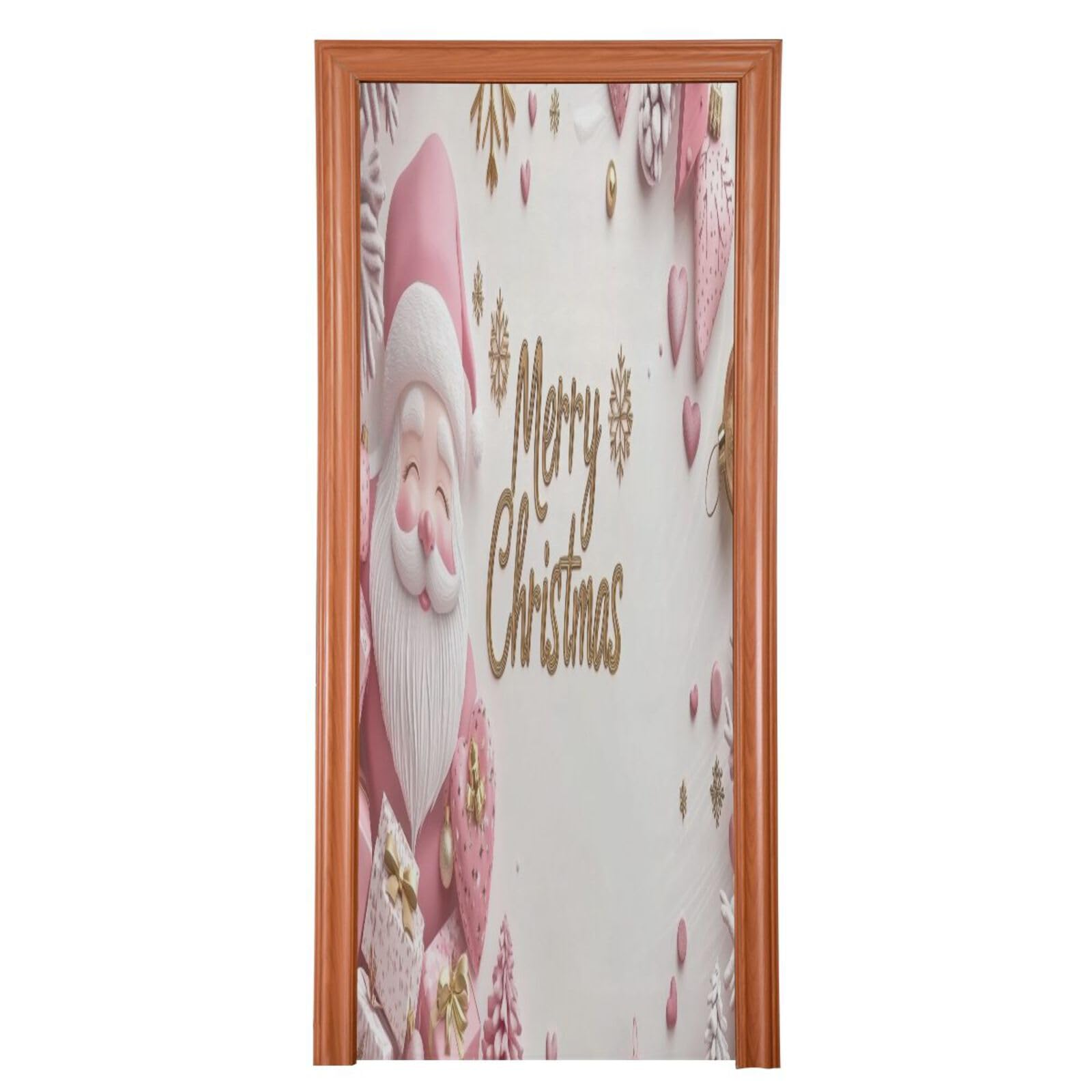 J JOYSAY Pink Santa Christmas Door Decorations Door Cover Christmas Door Decoration Xmas Decorations Door Decor for Outdoor Christmas Decor,35x79 in