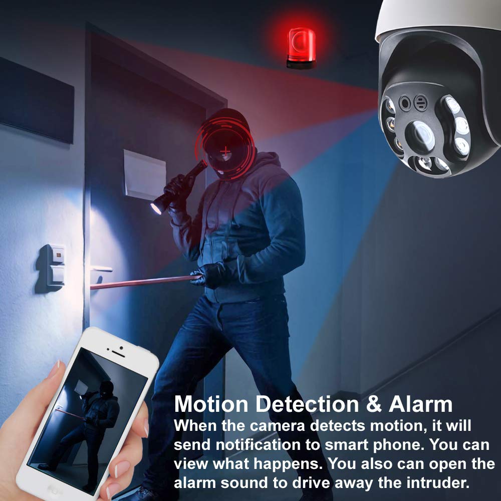 Telecamera IP Wifi esterna | 1080P HD | Pan/Tilt/Zoom | Sistema di sorveglianza di sicurezza | Visione notturna | Rilevamento del movimento | Due vie conversazioni | Vista remota e Contral