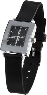 Qtqgoitem Rectangle Dial Black Strap Band 7 Holes Faux Leather Adjustable Watch for Ladies (Model: 076 f70 6d7 962 8ff)