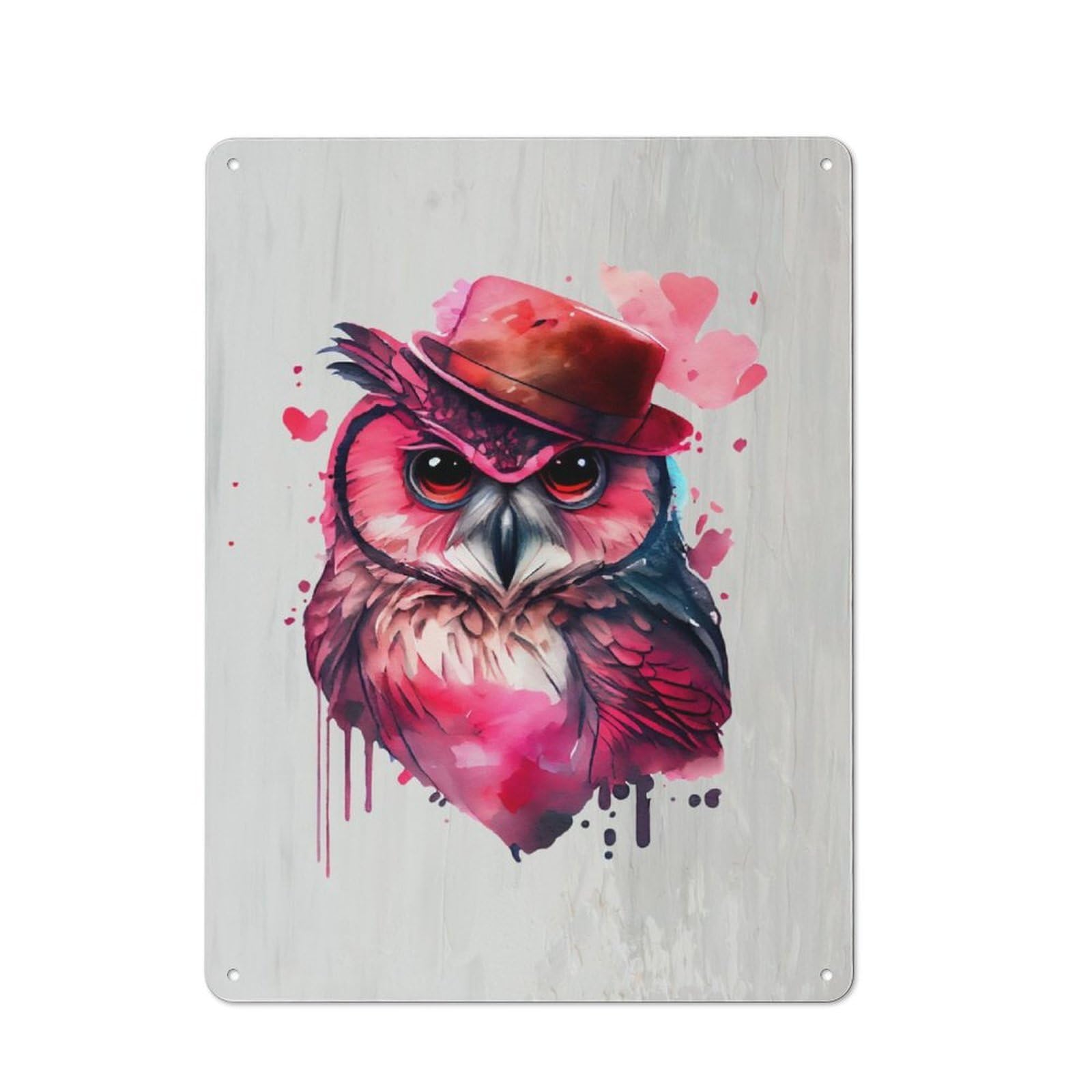 Decorative Metal Plaque with Gangster Owl Funny Design 40x30cm, Modern Retro Studio Wall Art for Workspace, Cafe, Hallway Or Garage