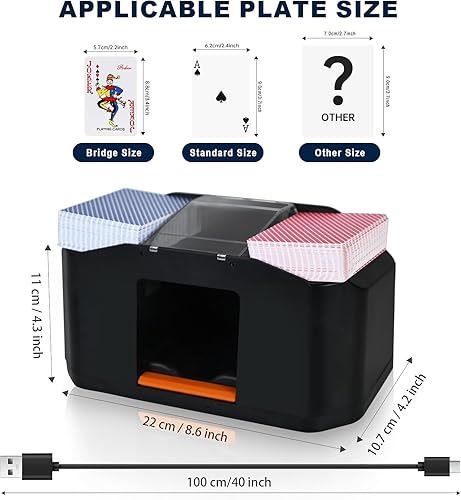 Miniatura 17 de Nileole Barajador automático de cartas de 2 cubiertas, barajador a batería para UNO, Phase10, Texas Hold'em, Poker, juegos de cartas caseras, Negro