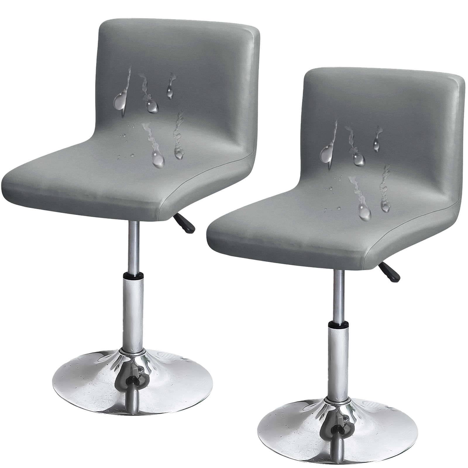 ZRCYXDW 2 Pack Waterproof Bar Stool Covers, PU Leather Bar Stool Chair Covers With Backs Swivel Pub Counter Stool Covers Removable Stool Cover For Dining Room Coffee-dark grey-2 pack