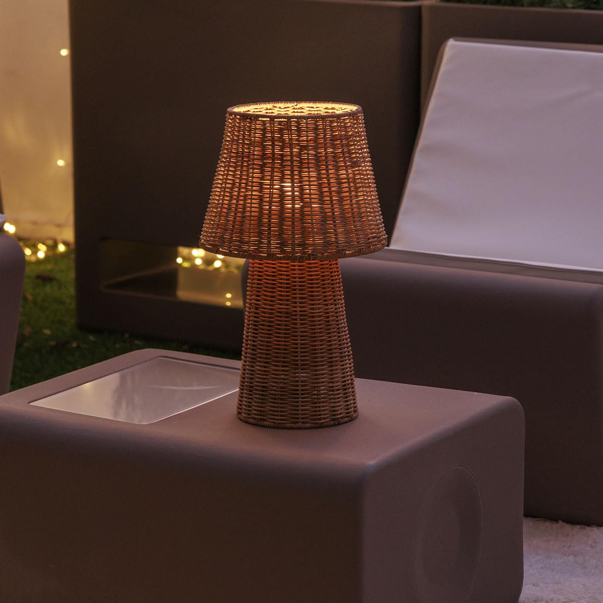 newgarden Lámpara De Mesa Inalámbrica Recargable De Fibra Natural, LED Blanco Cálido 3000K, Mando A Distancia, IP54, 38 cm – Lola 40 Nature (Batería recargable (Luz cáliida))