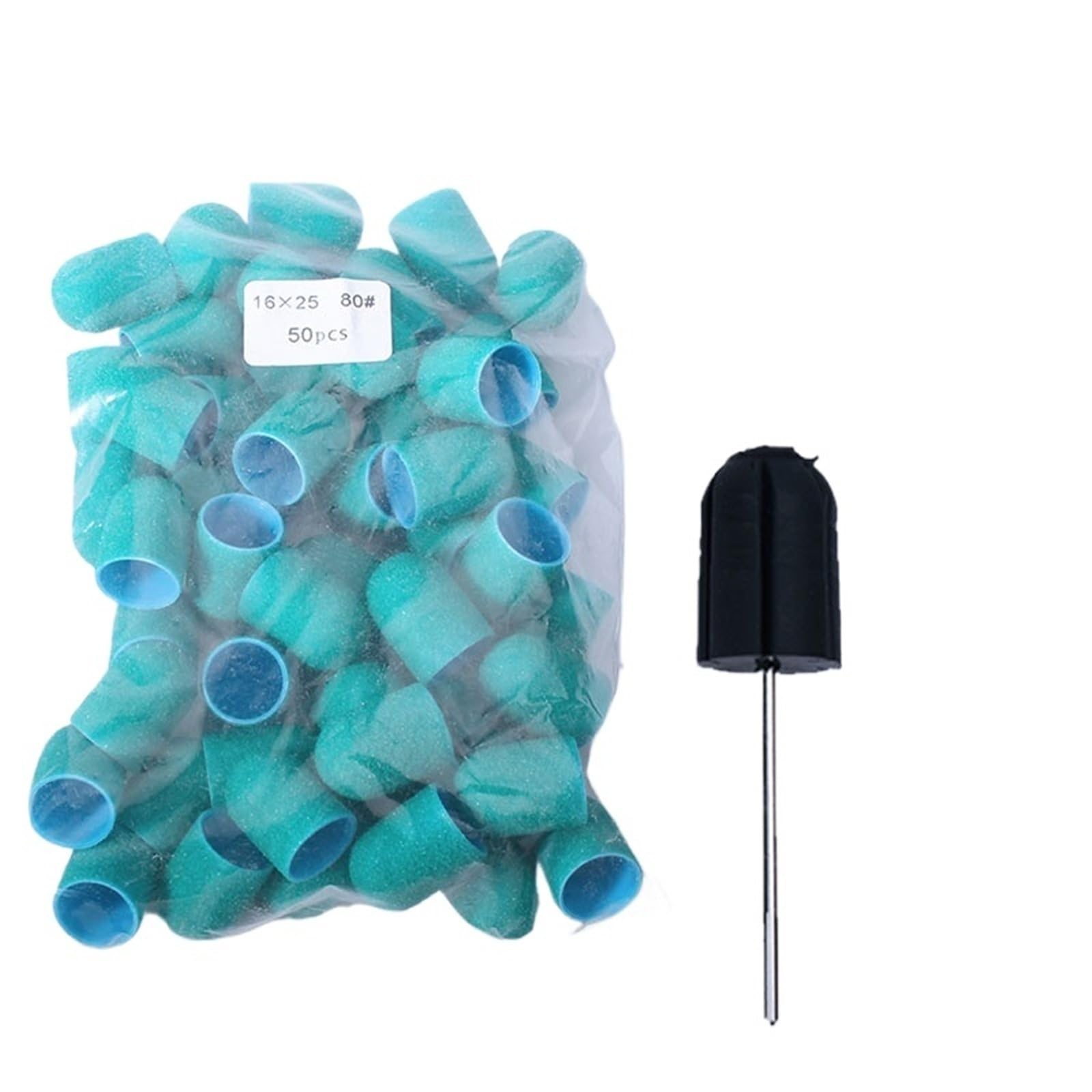 Tambores de Lijado 50 Uds tapas verdes broca de goma for uñas pulido arte giratorio eliminar rebabas herramienta accesorio for manicura pedicura(16x25mm-80)