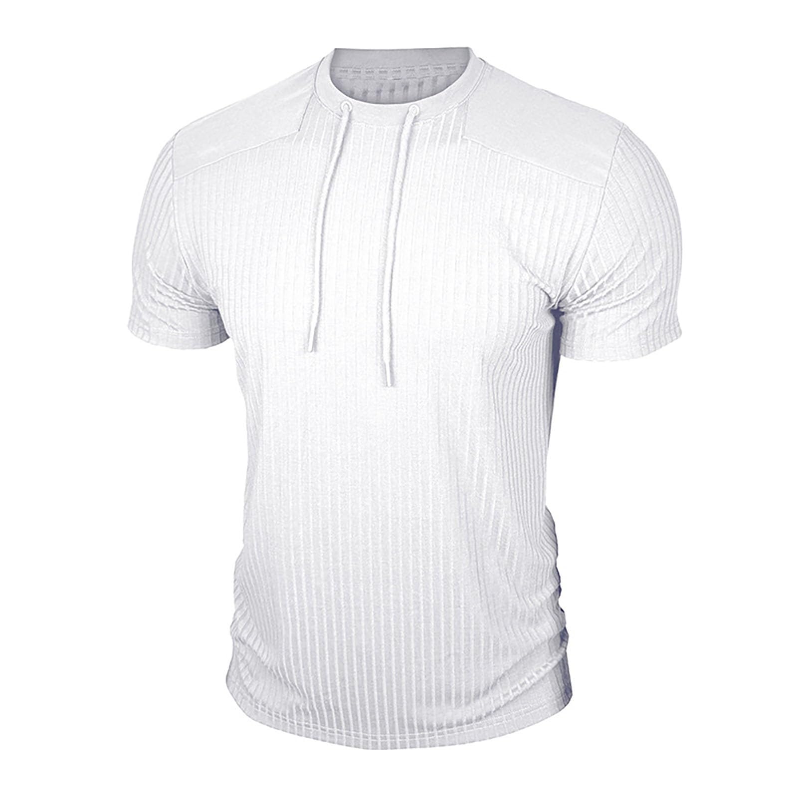 Generico Maglia Uomo Muscolare Maniche Corte Collo Tondo in Cotone A Costine, vestibilità Snella Indumento Sportivo per Allenamenti in Palestra